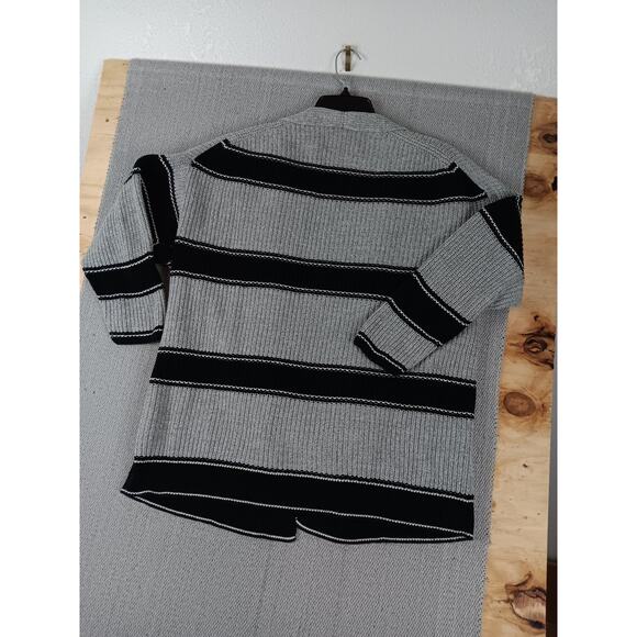 Gap Open Textured Cardigan Sweater Womens L Black Gray Striped Casual - Picture 9 of 14